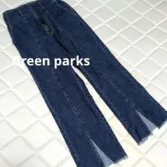green parks ストレートデニム ダークブルー スリット入 M
