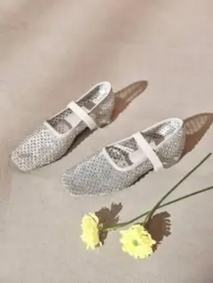 LILY BROWN CANDYSTOCKラインストーンメッシュバレエシューズ
