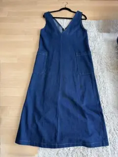 デニム Vネックロングワンピース