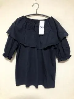新品　未使用品　GU ガールズ　ラッフルカラー　Tシャツ　五分袖　150 紺色