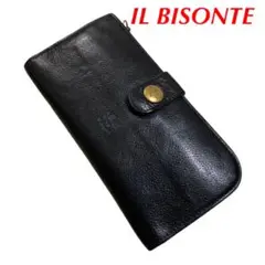 人気 IL BISONTE 長財布 コンチョ ロゴ型押し 本革 黒 イタリア製