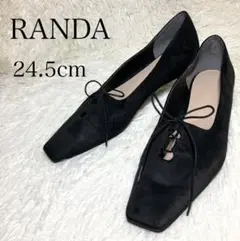 RANDA フラットシューズ レースアップ スウェード ブラック 24.5cm