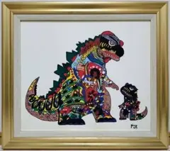【F10号】ジミー大西【Godzilla】肉筆/表裏サイン/油彩/アクリル/額縁 F10号】ジミー大西【Godzilla】手描き大型作品/肉筆保証/サイン