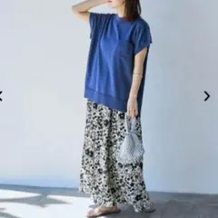 coen バイカラーボタニカルプリントフレアスカート L ナチュラル