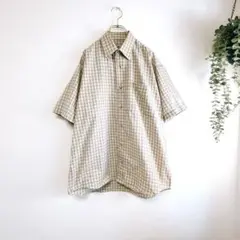 【az44】AVALINHO 半袖シャツ　メンズ　M 茶色系　チェック柄