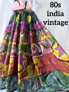 80s ヴィンテージ インド製 コットン 総柄スカート
