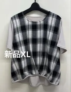【新品】　plaisirfemmeチェック柄半袖Tシャツ サイズXL