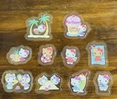 Sanrio ハローキティ　チェック　ピースミニシール10枚セット　日焼けキティ