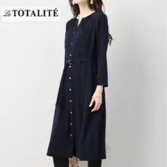 【美品】ラトータリテ 配色スキッパー ワンピース ベルト シャツ 前開き