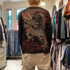 00s 平成アーカイブ y2kグランジ ヤンキー系 龍 ラメ 和柄プリントロンT