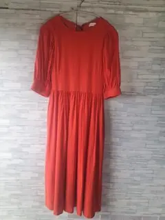 朱色バックリボン 半袖 Aラインワンピース