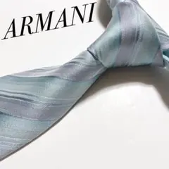 美品 アルマーニ コレツォーニ ネクタイ ハイブランド ストライプ柄 光沢 水色