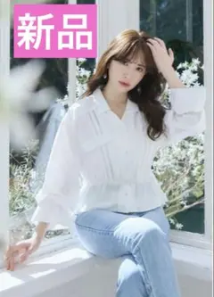 新品Herlipt長袖シャツLaceTrimmingCottonShirt白M