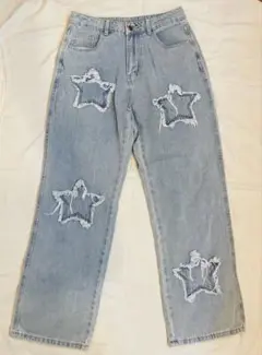 【美品❤️】シンプルスター刺繍デニムロングパンツ