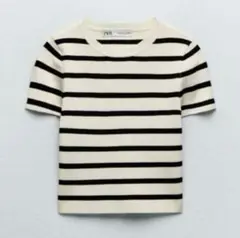 ZARA ボーダーニット クロップド丈トップス　Lサイズ