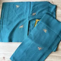 ターコイズ色の鳳凰柄　小紋　夏着物　単衣