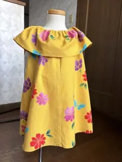 90〜95サイズ　浴衣ワンピース　子ども浴衣　注染浴衣　イエロー　ハンドメイド