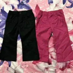 タグ無し未使用品 黒とピンクのパンツ2点セット ベビー80cm