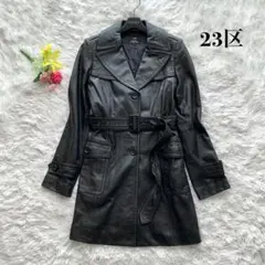 【極美品】23区 レザージャケット ラムレザー ベルテッド ブラック M