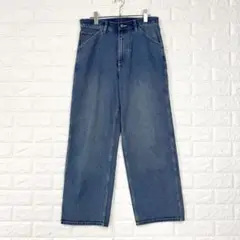 ジーユー【S】紺 無地 デニムパンツ ワイド ゆったり 綿100 春夏