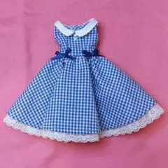 22センチ　ドール服　ハンドメイド　青チェック