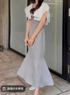 GRL ラッフルカラーバックリボンマーメイドワンピース　グレー