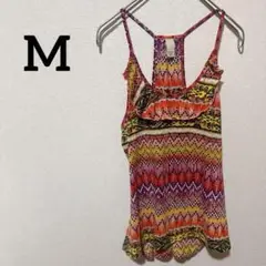 美品✨【M】マルチカラー フリル付き キャミソール おしゃれ 鮮やか 古着