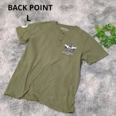 BACK POINT オリーブ色 ボタン付きヘンリーネックTシャツ 【L】メンズ
