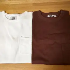 メンズトップス２枚　シップスのアイボリニット・ユニクロのブラウンTシャツ　　M