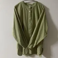 美品＊Samansa Mos2 コットンリネンバンドカラーチュニック グリーン