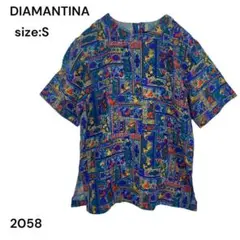 DIAMANTINA シャツ　トップス　半袖　総柄　シルク　おしゃれ　かわいい