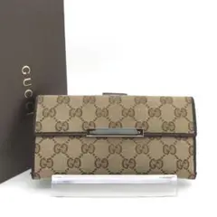 正規品 美品 グッチ財布 グッチ長財布 グッチGGキャンバス グッチレザー