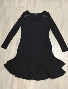 エポカ ウール フリンジ ニット ワンピース マーメイド ブラック ポケット付き