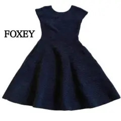 FOXEY ニットドレスミルフィーユ35102 ネイビーブラック ポリエステル