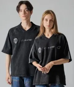 CLEL ヘビーウェイトヴィンテージデザイン半袖ゲームTシャツ ブラック系
