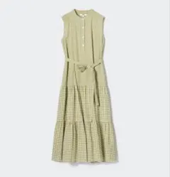 UNIQLO ユニクロ　スラブコットンワンピース　ギンガムチェック　オリーブ