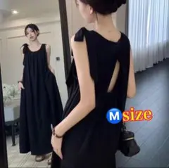 ノースリーブ 黒 ロングワンピース Mサイズ