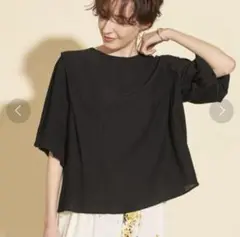 B&Y UNITED ARROWS クレープバルーンスリーブブラウス BLACK