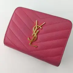 格安✨ サンローラン 折り財布 ピンク キルティング ゴールドロゴ
