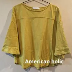American holicイエロー 五分袖 トップス コットン混紡 L