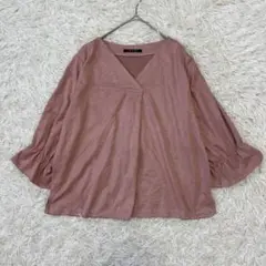 【イングINGNI】袖フレア　トップス　秋冬素材　スウェード　Mサイズ　ピンク