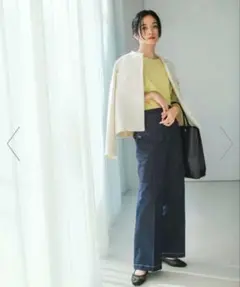 ダークブルー ワイドレッグ デニムパンツ S