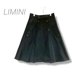 【LIMINI 】✨良品✨膝丈トレンチスカート フレア M ブラック 綿100%