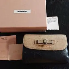 ミュウミュウ MIU MIU 財布 リボン 折り財布 ベージュ ブラック