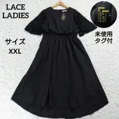 未使用タグ付　レースレディース　フィッシュテールワンピース　Aライン　黒　XXL