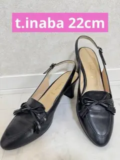 ★t.inaba★ブラック リボン付きバックストラップパンプス