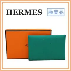 極美品 エルメス カルヴィ デュオ カードケース グリーン メンズ レディース