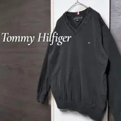 TOMMY HILFIGER Vネックトレーナー 刺繍ロゴ リブ袖