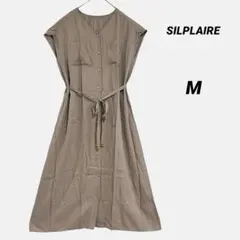 SILPLAIRE/薄手ロングワンピース/フレンチスリーブ/ウエストリボン/M