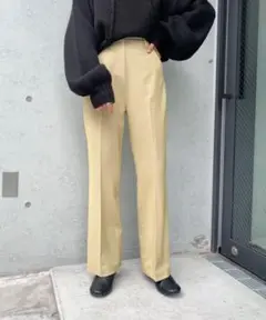 フーズフーギャラリー　チェックフレアプレスパンツ（F）美脚シルエット　イエロー